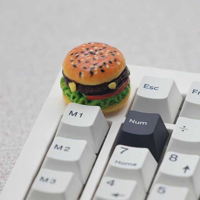 Rotary Knob for Gaming Mechanical Keyboard,Cute 3D Hamburger Custom Knob,Handmade Resin Rotary Knob Suitable for GMK67/GMK87/GMK104/L98/F99 Pro/F75 (Pro),etc (Humburger)