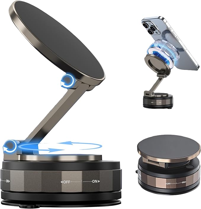 Car Phone Holder for Magsafe [180+LBS Suction & 3800gf Magnetic] 360° Rotatable Adjustable Car Phone Mount with Vacuum Suction Cup, Car Phone Holders for Your Car for iPhone Series & Android