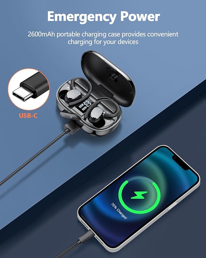 Ear Buds Wireless Bluetooth Earbuds Sport 2026 New Bluetooth 5.3 Headphones with LED Display 128H Playtime Powerful Bass Over Ear Earphones with Earhooks IP7 Waterproof for Gym/Running/Workout