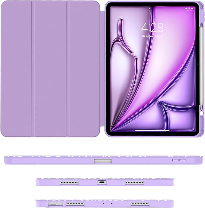 Soke Case for iPad Air 13 Inch (M4/M3/M2,2026-2024), iPad Pro 12.9" 6th/5th Generation with Pencil Holder(2021 2022 Release)-[Apple Pencil Charging + Auto Wake/Sleep] Soft Back Cover, Book Lilac
