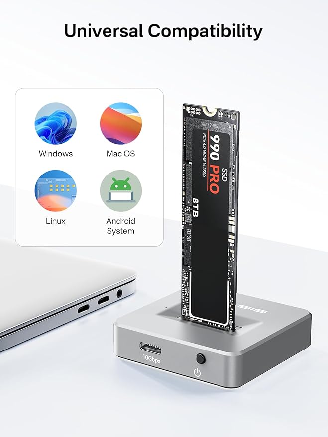 ACASIS NVME SSD Reader Adapter, Aluminium Alloy Housing Fast Heat Dissipation, NVME to USB Docking Station, M.2 SSD to USB Adapter 10Gbps, Support M.2 (M Key) NVMe SSD and (B+M Key) SATA-Based SSD