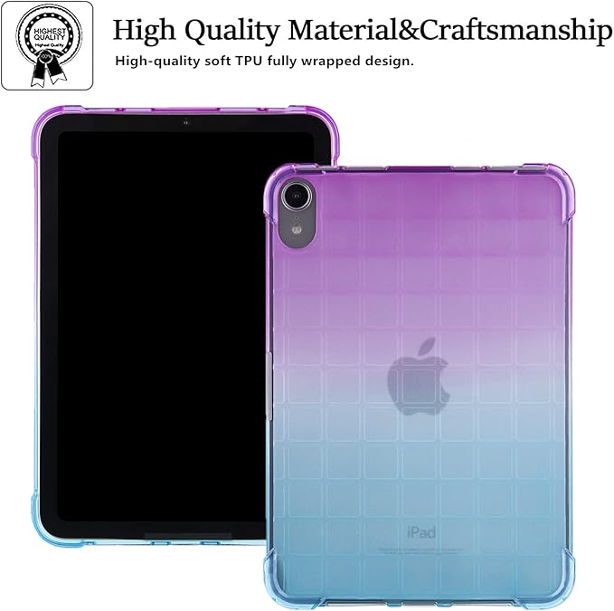 for iPad (A16) 11th Generation 11" 2025 & iPad 10th Generation Case 10.9 inch 2022, Lightweight Thin Translucent Soft TPU Back Shockproof Matte Clear Silicone Gradient Shell, Purple & Green