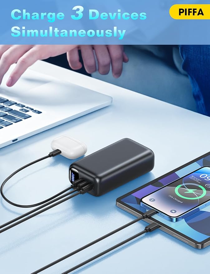 PIFFA Portable Charger Power Bank - 50000mAh Battery Pack, 22.5W Fast Charging Powerbank,Travel Essential for Portable Phone Charger, USB-C Phone Charger for iPhone 17/16/15/14/13 Samsung Google-Dark