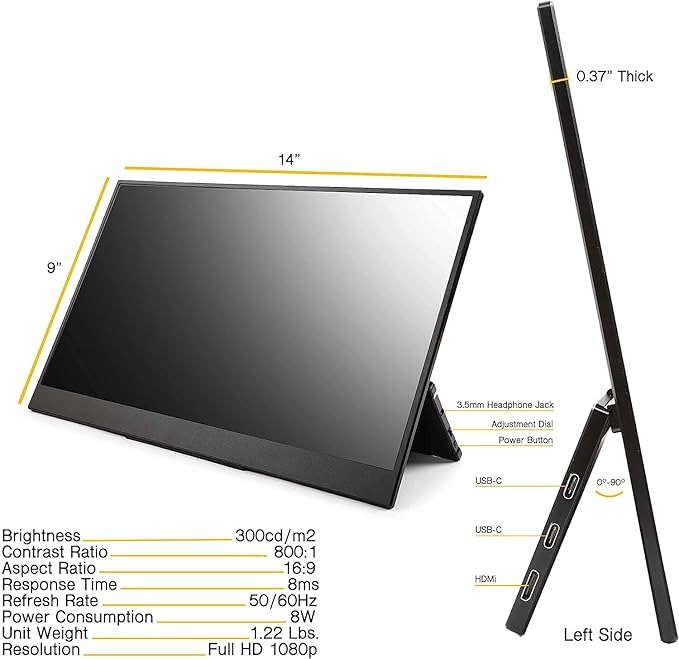SideTrak Solo Pro 15.8" Portable Monitor for Laptop | FHD 1080P LED IPS Dual Display w/Anti-Glare Screen, USB & Mini HDMI, Laptop Monitor Extender for Mac, PC, Chrome, HDR & Speakers