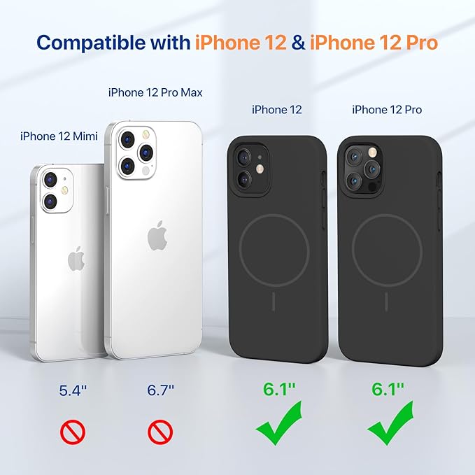 Miracase Magnetic for iPhone 12 Case/iPhone 12 Pro Case, [Soft Anti-Scratch Microfiber Lining], Compatible with MagSafe, Liquid Silicone Shockproof Drop Protection Phone Case for 12/12 Pro,Black