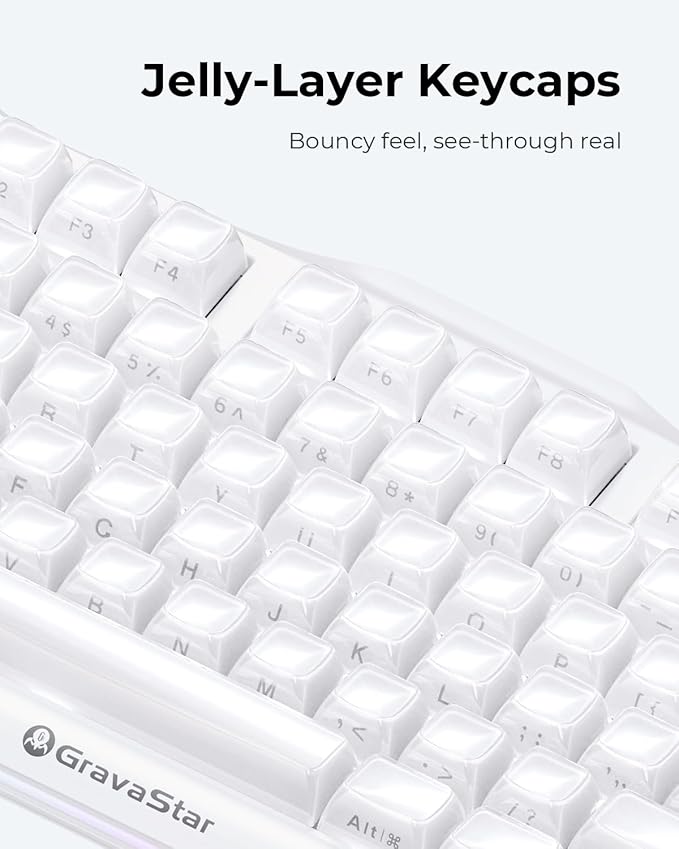 GravaStar Mercury K1 75% White Wireless Keyboard, Aluminum Alloy Exoskeleton Design Mechanical Gaming Keyboard, Gasket Hot-Swap Socket, Linear Switches, RGB Backlit