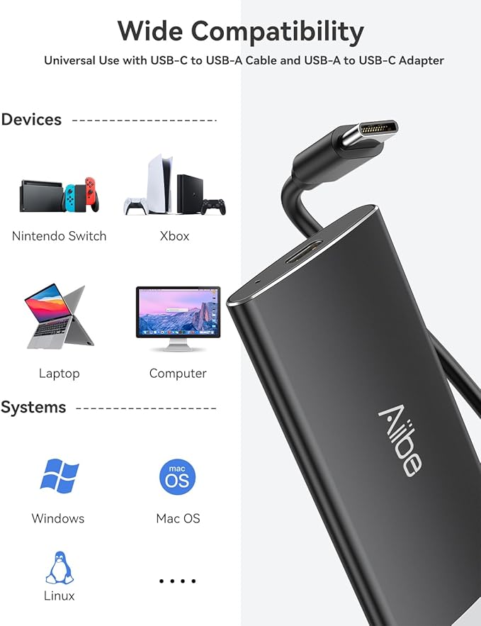 Aiibe 1TB External SSD USB C Portable SSD USB 3.2 Gen 2, Up to 1050MB/s, External Solid State Drive 1TB External Hard Drive for iPhone 17/16/15, Laptop (Black)