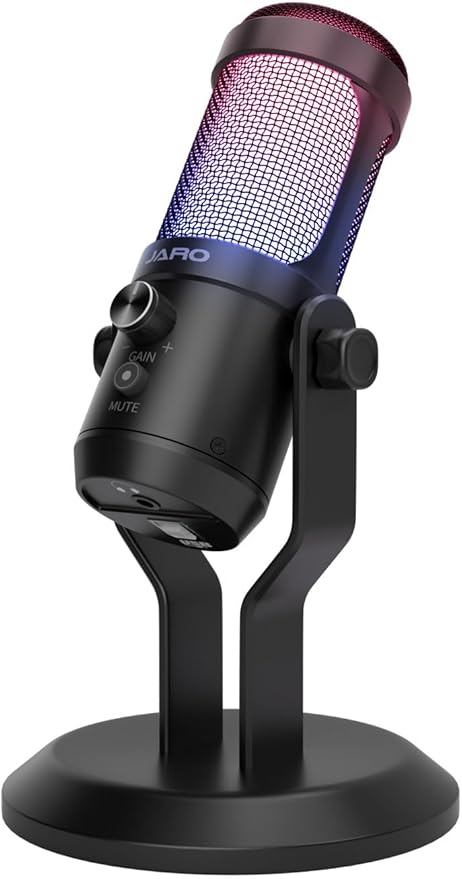JARO USB Condenser Microphone with Mute Noise Cancelation RGB for Podcasting Gaming Streaming YouTube Zoom AMSR Singing Recording [Compatible with PC Laptop Mac PS4/5], (J100-CS)