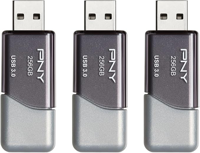 PNY 256GB Turbo Attaché 3 USB 3.0 Flash Drive 3-Pack – Grey, P-FD256X3TBOP-MP, 100MB/s, Light-Weight Durable - Data Storage and Transfer