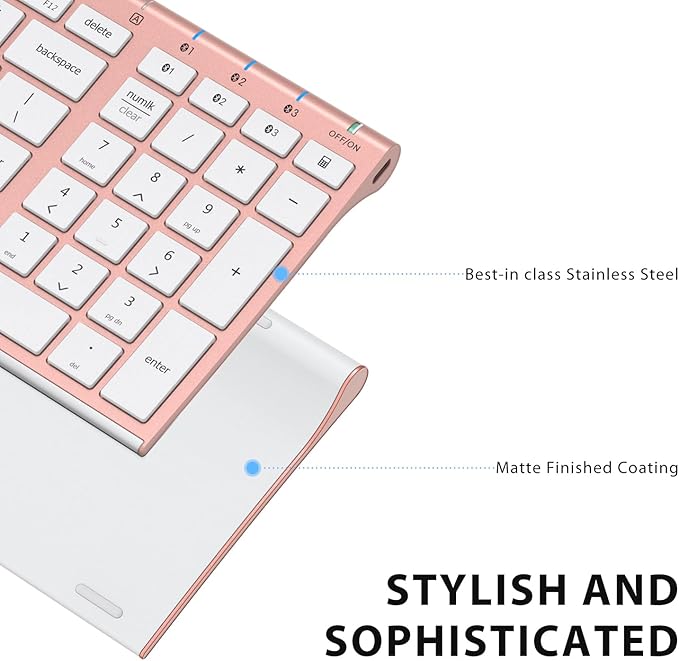 iClever BK10 Bluetooth Keyboard, Wireless Rechargeable Ultra-Slim Keyboard with Long Battery Life, Compatible with iOS, Android, Windows, Mac for iPad, Tablet, Laptop, PC, Phone (Rose Gold)