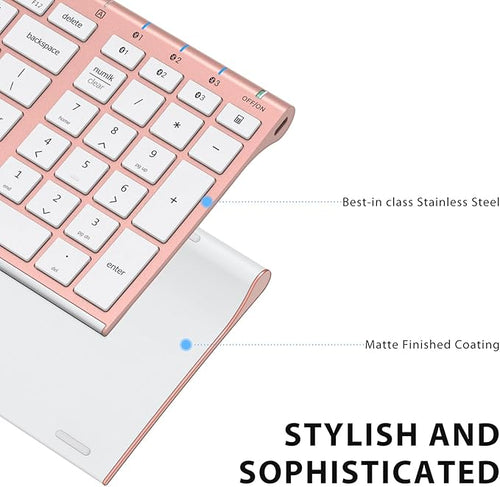 iClever BK10 Bluetooth Keyboard, Wireless Rechargeable Ultra-Slim Keyboard with Long Battery Life, Compatible with iOS, Android, Windows, Mac for iPad, Tablet, Laptop, PC, Phone (Rose Gold)