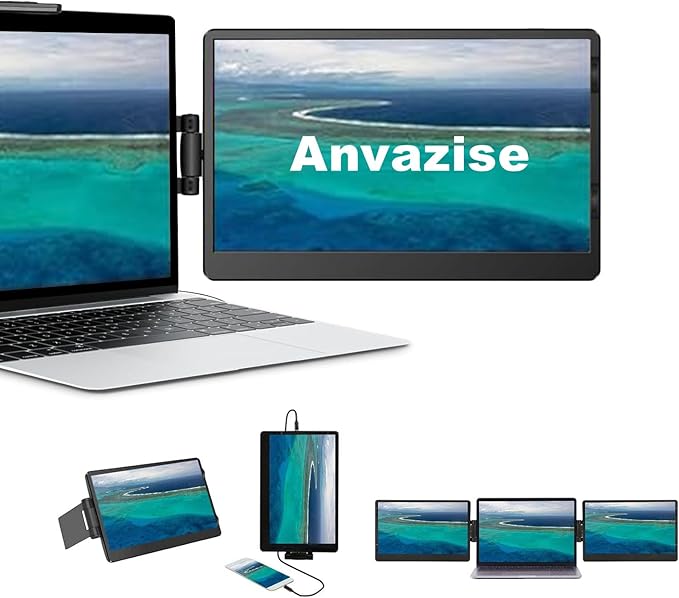 Anvazise Laptop Monitor Extender, 11.6/14.1 inch Portable Monitor Dual Screen External Second Monitor 1920×1080 FHD IPS,USB-C/HDMI,Plug and Play,for Laptop Notebook (11.6 inch)