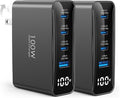 TOPADRE 100W USB C Charger, 4-in-1 Charging Station with LED Dispay, GaN Compact Foldable Laptop Charger for MacBook Pro/Air, iPad Pro, for iPhone 17/16/15 Pro Max, 2 Pack