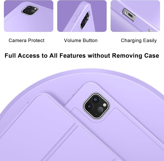 ZryXal New iPad Pro 13 Inch Case (M5) 2025 / (M4) 2024 with Pencil Holder, Smart iPad Case [Support Pencil Pro and Pencil (USB-C)], Support Touch ID and Auto Wake/Sleep (New Clove Purple)