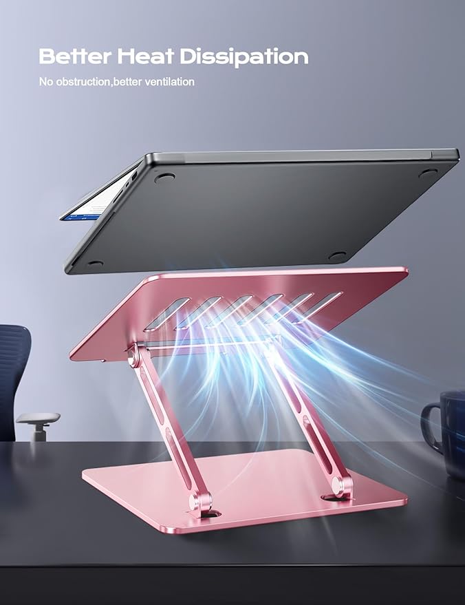 LOXP Adjustable Laptop Stand, Portable Laptop Riser, Aluminum Laptop Stand for Desk Foldable, Ergonomic Computer Notebook Holder for Desk, Office Desk Accessories (10-15.6'')- Pink