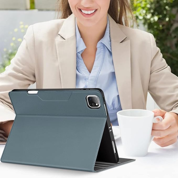 H HOLIMET Case for iPad Pro 11 Inch 2022 4th/3rd/2nd/1st Generation 2021/2020/2018 with Pencil Holder Folio Stand Auto Wake/Sleep Vegan Leather, Blue