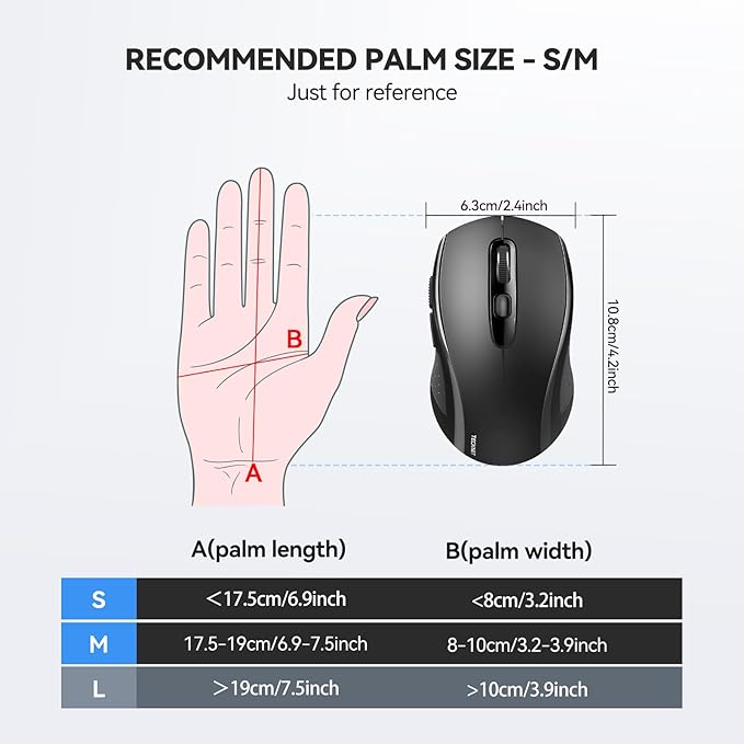 TECKNET Bluetooth Mouse, 4000DPI Wireless Mice for Laptop 2-in-1(BT 5.0/3.0+2.4Ghz) Computer Portable PC Mouse Wireless with USB Receiver for Mac (USB-A/C+Bluetooth, Black)