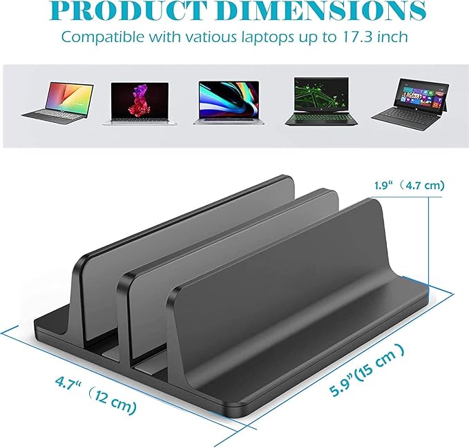 Double Slot Vertical Laptop Tablet Stand Mount Space -Saving Storage for MacBook Laptop Chromebook Tablet,Smartphone (Black)