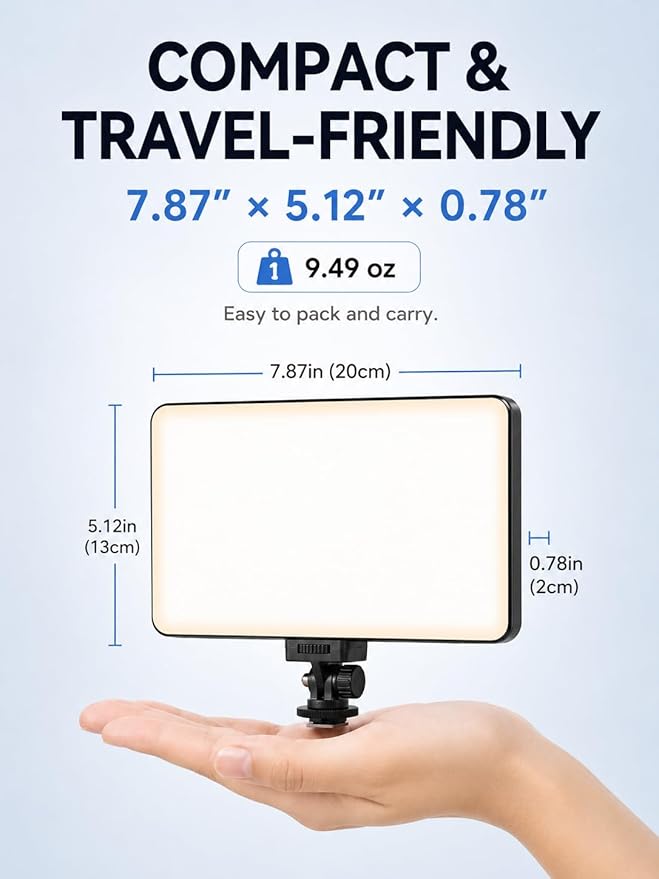 LED Video Light Panel, Dimmable DSLR Camera Light for Pictures Photo Video Recording with 4000mAh Rechargeable Battery, Cold Shoe, 240pcs Lamp Beads, CRI>95 2700K-6500K for Photography Live Streaming