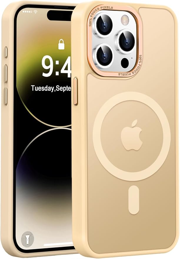 Newfuture Designed for iPhone 14 Pro Max Case with Magnetic [13 FT Military Drop Protection] [Compatible with Magsafe] Slim Translucent Matte Shockproof with Anti-Fingerprint Phone Case, Creamy Yellow
