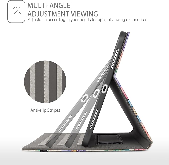 Case for iPad Air 13-inch M4/M3/M2, iPad Pro 12.9 6th/5th/4th/3rd Generation Case with Pencil Holder Multi-Angle Adjustable Stand Shockproof with Pocket/Hand Strap/Auto Wake Sleep Peony Floral