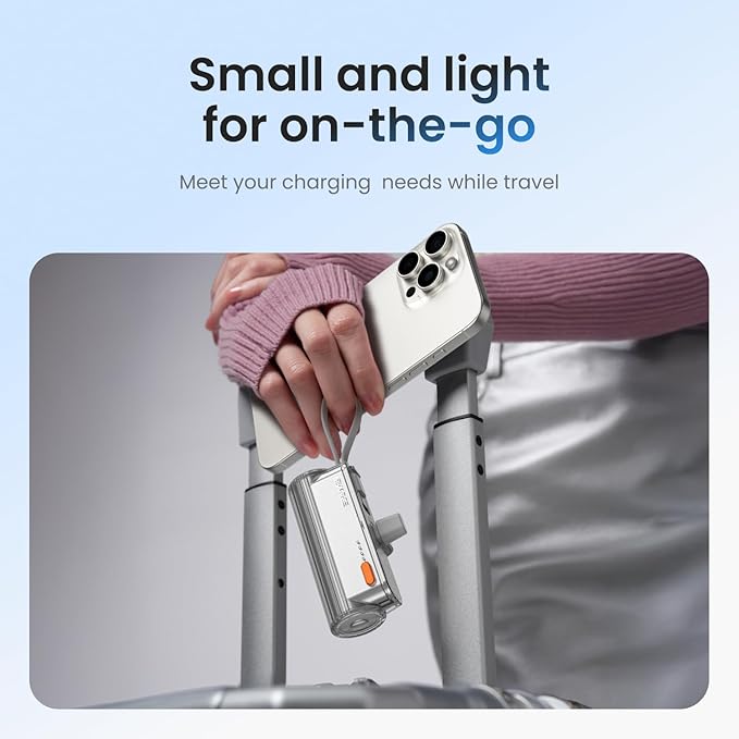 sharge Flow Mini 2 Portable Charger with Built-in Cable 22.5W Max Power Bank for Travel, Fast Charging Battery Pack with iOS and USB-C Connector for iPhone 17/16/15/14, Galaxy, Google Pixel, and More
