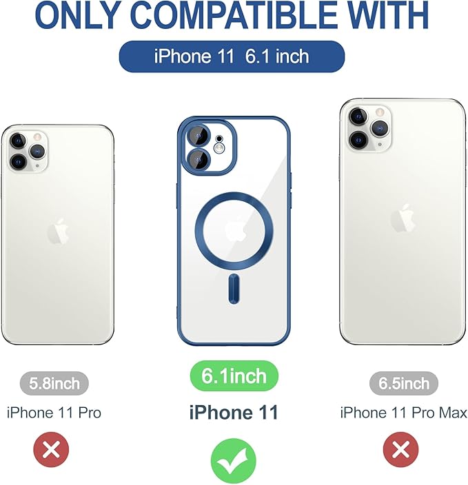 Hython Magnetic Clear for iPhone 11 Case with Camera Lens Protector [Compatible with MagSafe] Luxury Plating Edge Slim Soft TPU Cover Protective Phone Case for iPhone 11 6.1", Matte Deep Blue