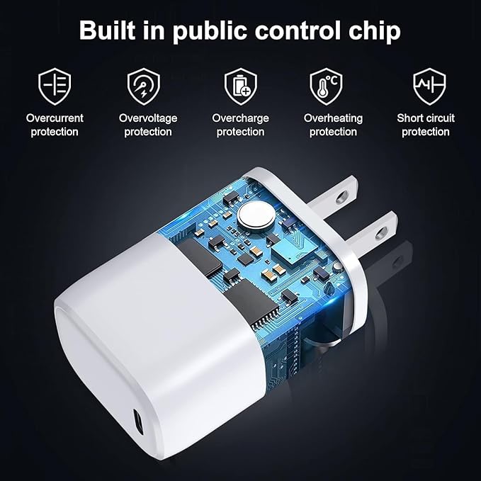 [2 Pack] USB-C Wall Charger, 20W USB-C Power Adapter Replacement for Phone 17/16/15/14/13/15 Pro/Pro Max/Plus/XS/XR/X,Galaxy, Pixel,i Pad and More