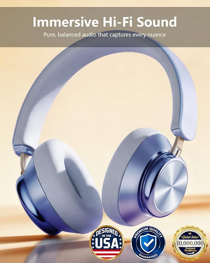 Wentronic Y03 Bluetooth Headphones Wireless Active Noise Cancelling Over Ear Headphones 48 Hours Playtime High Sound Quality 6 EQ Music Mode Headphones with Soft Ear Cushion - Blue