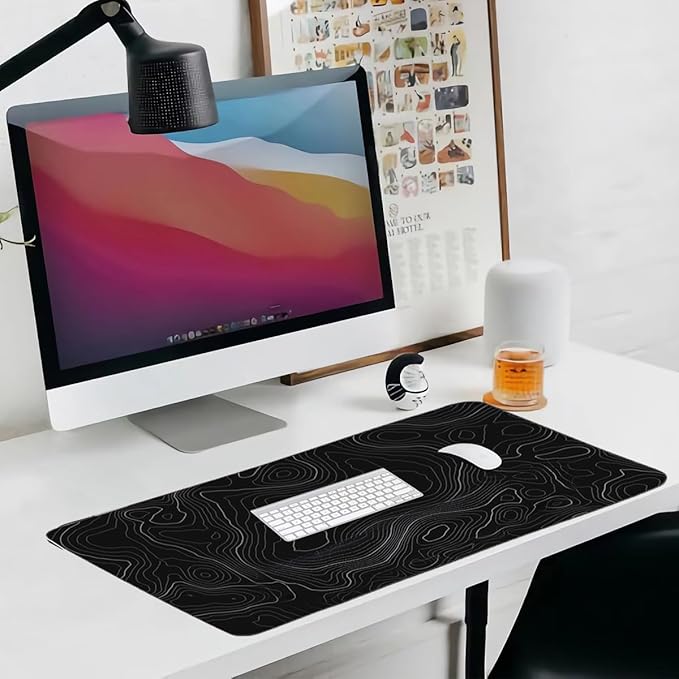 Topographic Mouse Pad, Extended Gaming (35.4x15.7 in), Desk Mat Laptop Waterproof Decor Writing for Work, Game, Office, Home - Topographic Contour