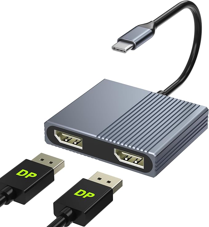 USB C to Dual DisplayPort Adapter, 4K@60Hz Displayport Splitter, Display Port to USB C, Displayport MST Hub, Display Port Splitter for Dual Monitors, DisplayPorts Hub for Dell/Lenovo/HP etc