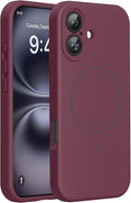 Miracase Magnetic for iPhone 16 Plus Case, [Soft Anti-Scratch Microfiber Lining], Magnetic for MagSafe, Liquid Silicone Shockproof Drop Protection Phone Case for 16 Plus,Wine Red