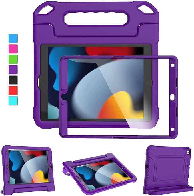 Kids Case for iPad 9th/8th/7th Generation 10.2 Inch 2021/2020/2019, Case for iPad Air 3rd Gen/Pro 10.5 Inch, Durable Shockproof Cover with Screen Protector for iPad 10.2 & 10.5, Purple