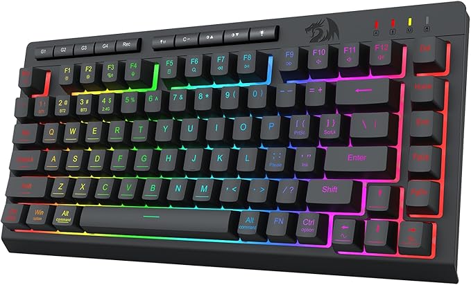 Redragon Wireless Gaming Keyboard, Bluetooth/2.4GHz/USB-C Wired, RGB Backlit, Portable 75% Mini Quiet Macro Membrane Keyboard, Rechargeable 4000mAh Battery, Anti-Ghosting for Win/MAC