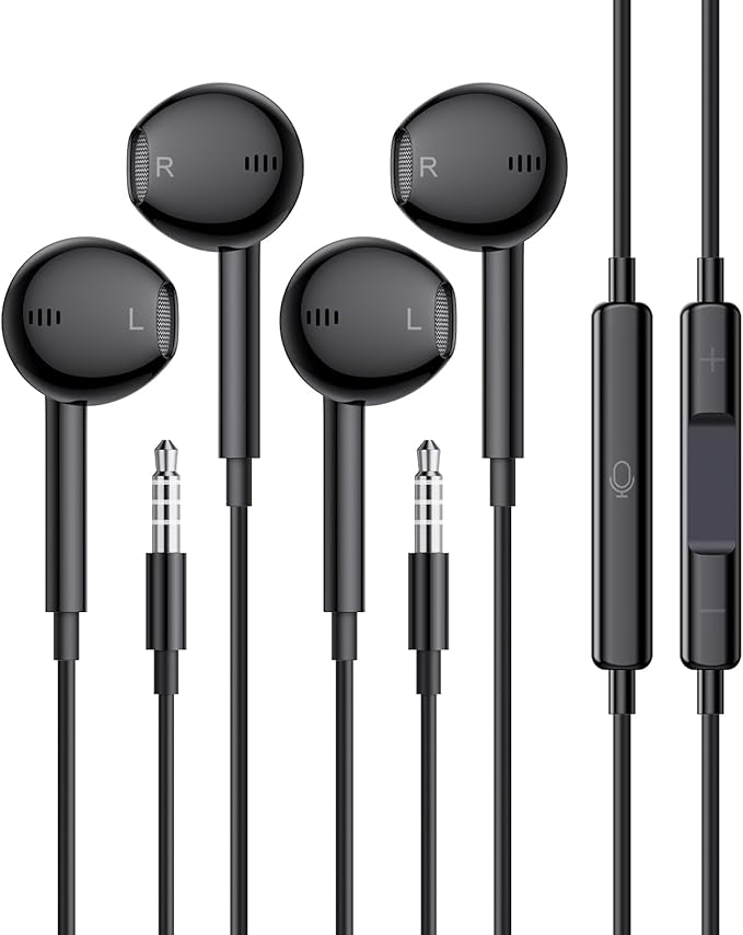 Wired Earbuds, 2 Pack 3.5mm Headphones with Microphone Clear Call HiFi Stereo Volume Control Earphones for iPhone iPad Samsung Kindle Switch MP3/4 (Black)