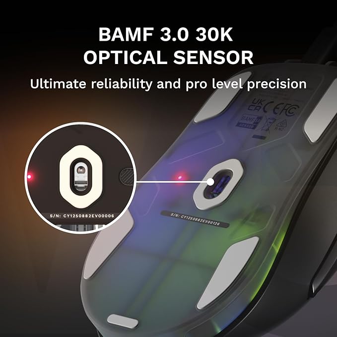 GLORIOUS Gaming Model D3 Wired Gaming Mouse - Ultralight 57g Weight, 130M Click Optical Switches, 30K DPI BAMF 3.0 Sensor, 750 IPS Tracking, 50G Acceleration, Supports All Grip Types - Black