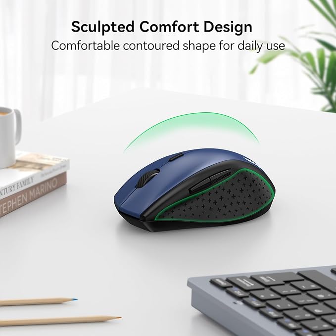TECKNET Wireless Mouse, 2.4G USB Computer Mouse with 6-Level Adjustable 4800 DPI, 30 Months Battery, Ergonomic Grips, 6 Buttons Portable for PC, Chromebook, Mac - Blue