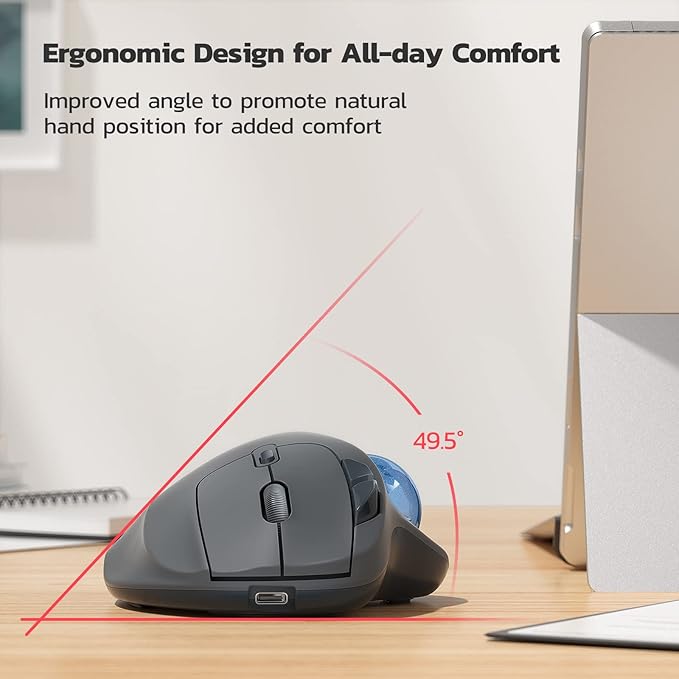 Nulea M501 Wireless Trackball Mouse, Rechargeable Ergonomic, Easy Thumb Control, Precise & Smooth Tracking, 3 Device Connection (Bluetooth or USB Receiver), Compatible for PC, Laptop, Mac, Windows.