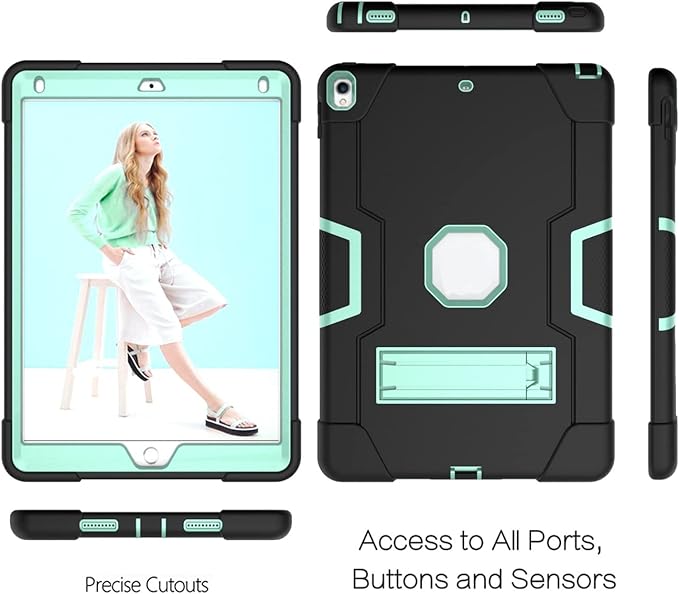 3 in 1 Hybrid Case for iPad Air 3 10.5" & iPad Pro 10.5" - Heavy Duty Rugged Stand, Shockproof, Anti-Slip, Anti-Scratch - Black/Green