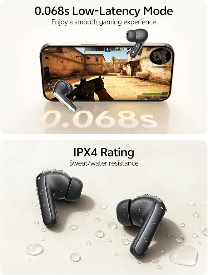QCY MeloBuds N20 Active Noise Cancelling Wireless Earbuds, 50dB ANC Headphones with 6 Mics ENC Clear Call, 13mm Dynamic Driver, 40H Battery Life, Bluetooth 6.0 (Black)
