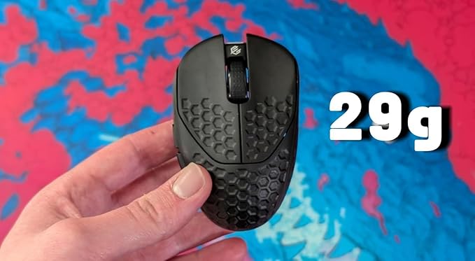 GWolves HTR Lightweight Wireless Fingertip Grip Gaming Mouse,~28Gram,8K-Report,Low Latency,PAW3395 26,000CPI,Nrf52840 CPU,6 Programmable Btns,On-Board Memory,PC/Mac and Laptop(No-Honeycomb, Black)