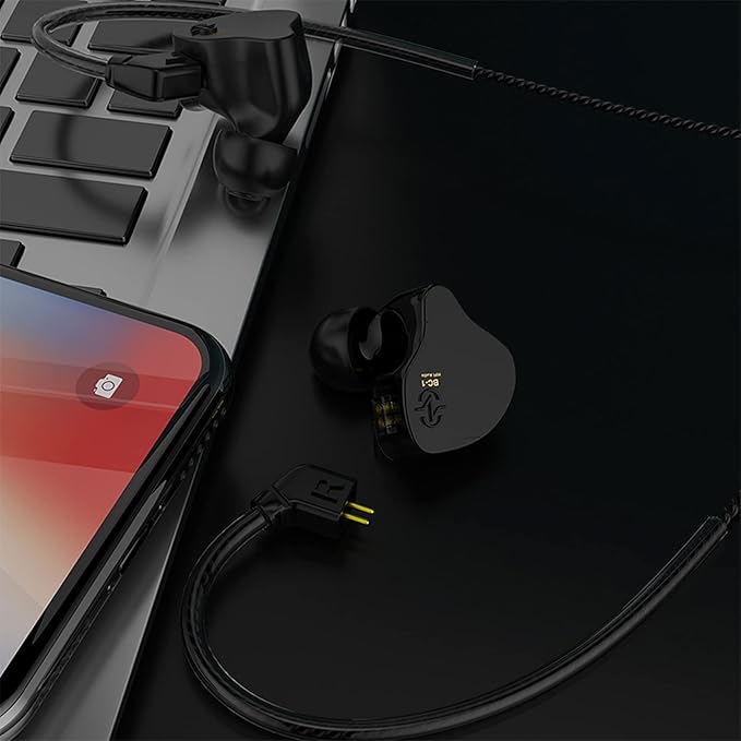 CCZ Melody USB C Headphones Wired Type-C in Ear Monitor, Professional USB C Wired Earbuds Gaming Earphones with 1BA 1DD Patent Ear fins Ear tips for Singer Musician Stage (Dark Black, USBC-With Mic)