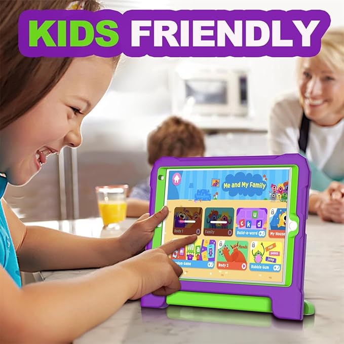 YIHE Kids Case for iPad 10.2 Inch 9th/8th/7th Generation 2021/2020/2019, iPad Pro 10.5 & iPad Air 3, Shockproof Handle Stand Kids Case with Screen Protector for iPad 10.2/10.5 Inch, Purple&Green
