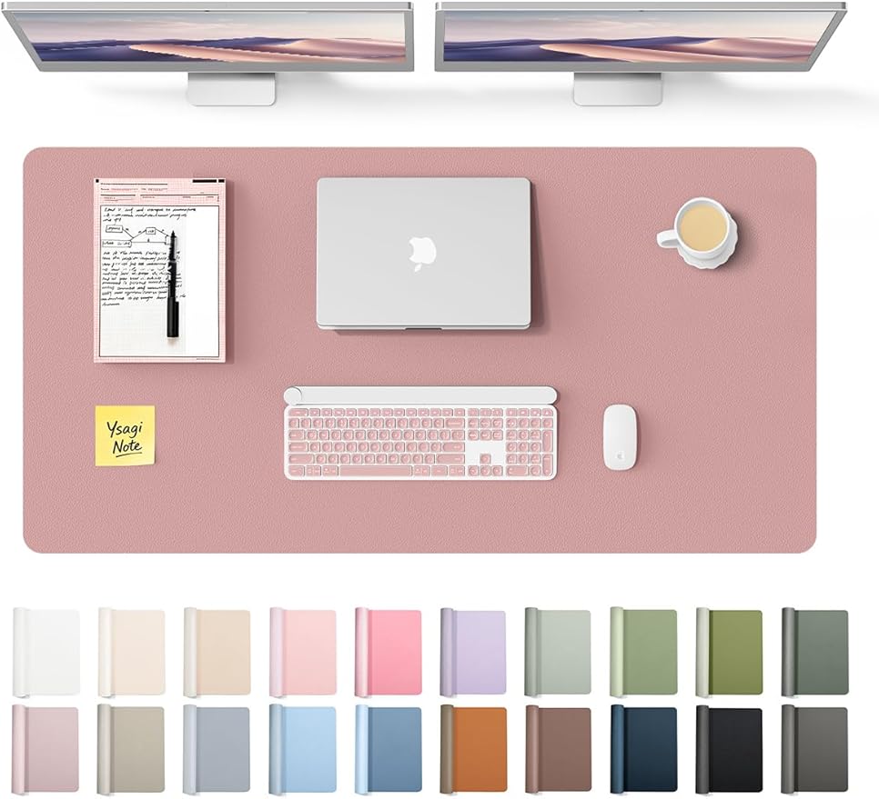 YSAGi Leather Desk Protector, Office Mat, Large Mouse Mat, Non-Slip PU Leather Blotter, Laptop Pad, Waterproof Writing Pad for Office and Home (Pale Mauve, 47.2" x 23.6")