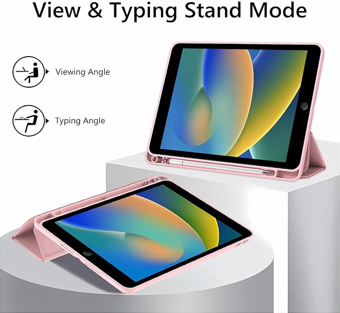 JOYLAND Pink Hibiscus Flower Pattern Case for iPad Pro 11" 4th/3rd/2nd/1st Generation (2022/2021/2020/2018), Clear Acrylic Hard Back Case with Pencil Holder Trifold Stand Tablet Cover