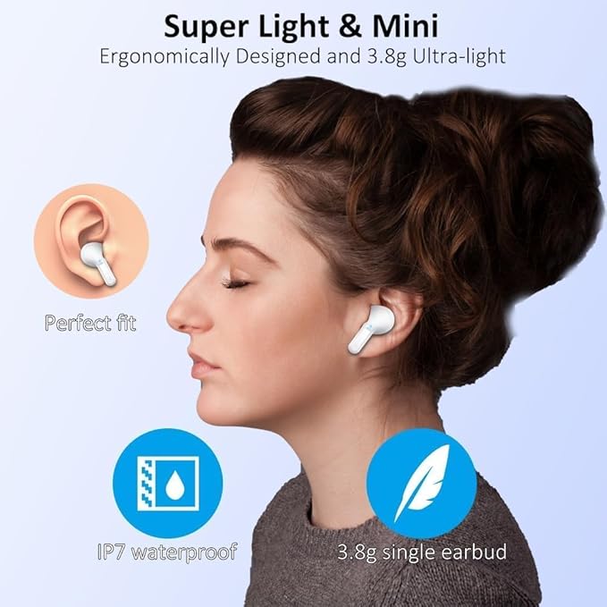 Wireless Earbuds, 2026 Bluetooth 5.4 Headphones NEW Ear Buds 40H Bass Stereo in-Ear Earphones ENC Noise Cancelling Earbuds with 4 HD Mic, USB-C LED Display IP7 Waterproof Sport Headset for Android iOS