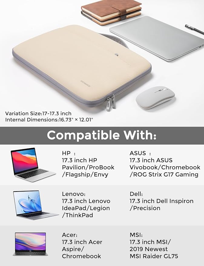 DOMISO 17 inch Laptop Sleeve Protective Case Cover Compatible with 17-17.3 inch HP Dell ASUS Lenovo Chromebook,Waterproof Computer Cases Bag with Handle,Beige
