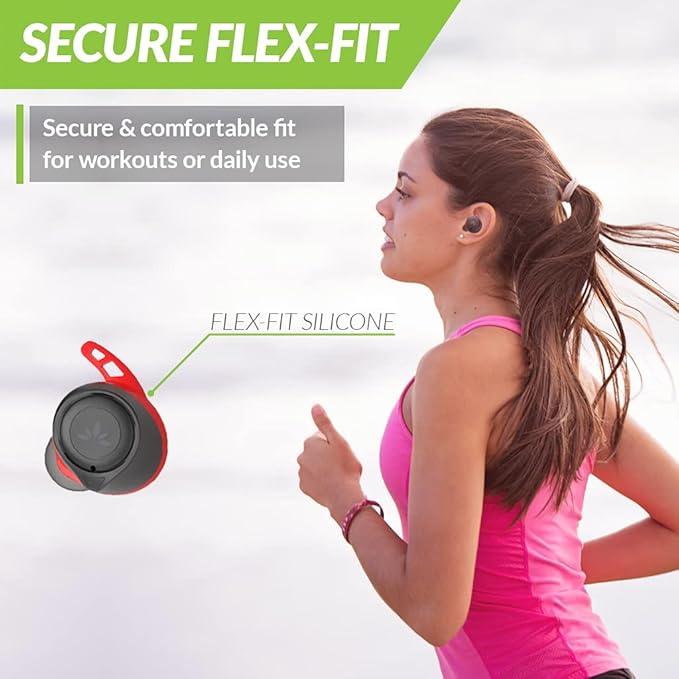Avantree SweatProof Wireless Earbuds with Ear Fins for Secure Fit, Best for Running Sport Workout Exercise, Great Sound with aptX, IPX7, Bluetooth 5.0 Earphones w/ 120Hrs Long Playtime - TW106