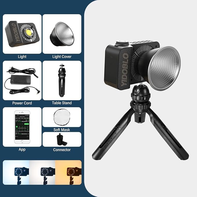 ZC-100BI 100W COB Video Light with Bowens Mount,10000Lux/m 2700K-7500K Bi-Color Camera Light with 10 Scenario Simulations Control Continuous Lighting for Photography (ZC-100 Balck MINI KIT)