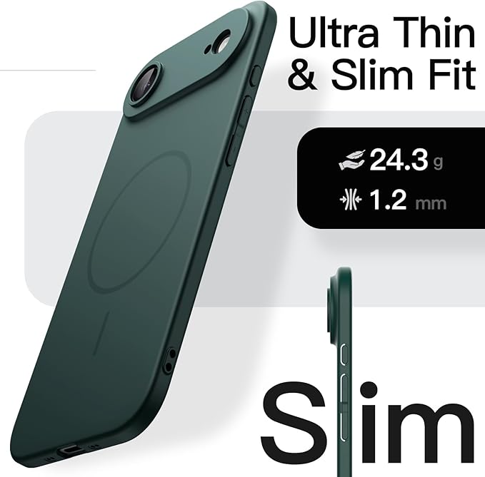 JETech Magnetic Slim Case for iPhone Air, Compatible with MagSafe, Ultra-Thin Lightweight Minimalist Phone Cover and Full Camera Lens Protection, 6.5-Inch Display (Midnight Green)